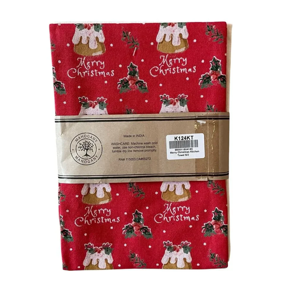 Mahogany MERRY CHRISTMAS Kitchen Towels 18X28 Set of 2 Cotton NEW